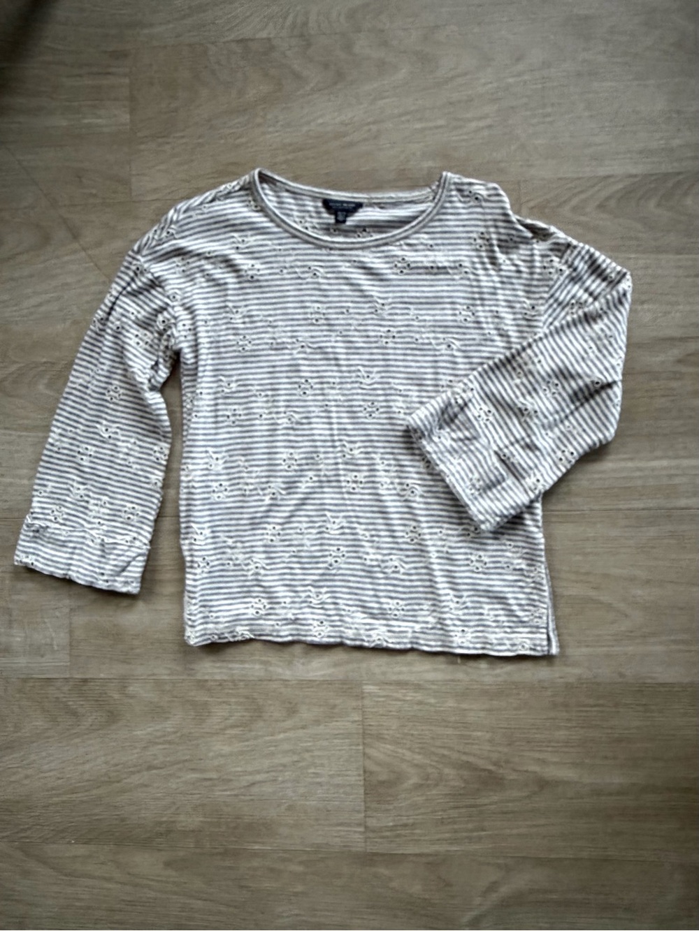 Lucky Brand Cream & Gray Striped Long Sleeve Tee